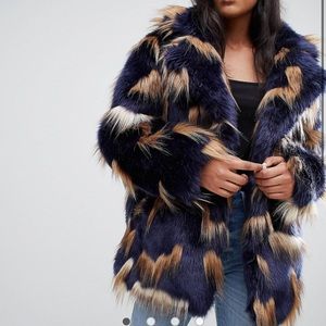 Patched faux fur coat